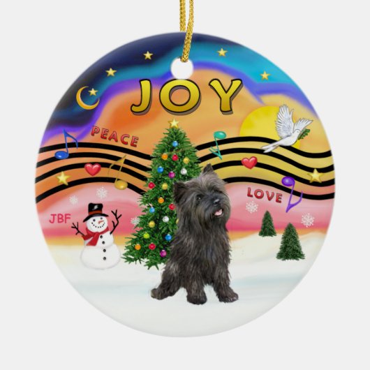 クリスマスミュージック2 - Cairn Terrier (brindle 21) セラミックオーナメント (正面)