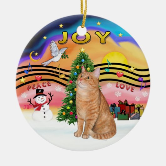 クリスマスミュージック2 - Orange tabby cat 40 セラミックオーナメント (正面)