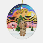 クリスマスミュージック2 - Wire Hed Dachshund セラミックオーナメント (左)