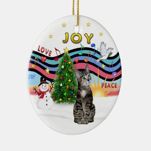 クリスマスミュージック#1-ブラウン虎猫タイガー猫 セラミックオーナメント (右)