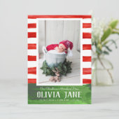 クリスマスミラクル3フォトレッドグリーンストライプ誕生 案内状 (スタンド正面)