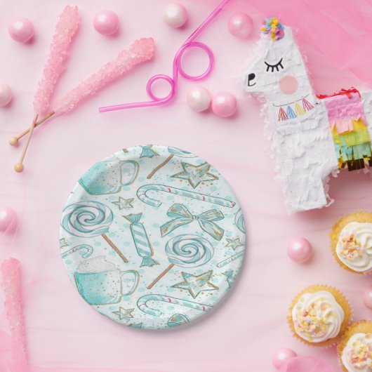 クリスマスミントと金ゴールドホットココアキャンディ ペーパープレート (パーティー)