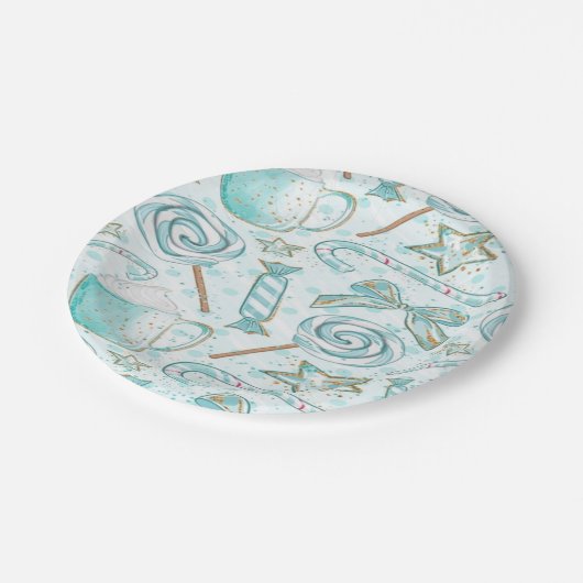 クリスマスミントと金ゴールドホットココアキャンディ ペーパープレート (アングル)