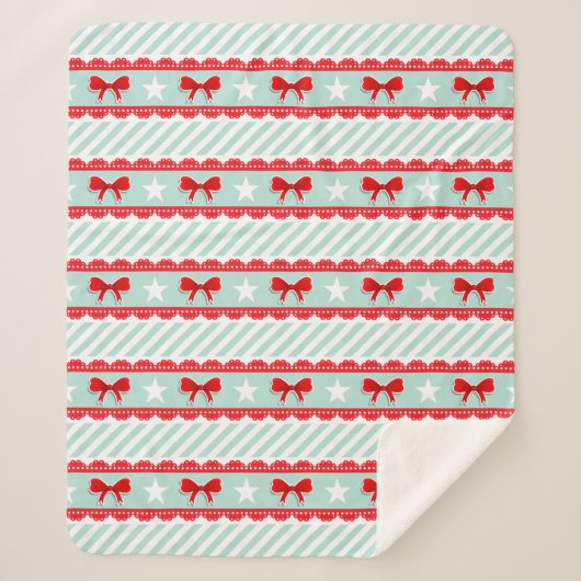 クリスマスミントストライプンの赤い弓スターパターン シェルパブランケット (正面)