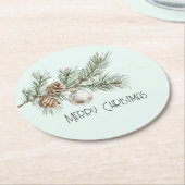 クリスマスミントパインコーンブランチとオーナメント ラウンドペーパーコースター (アングル)