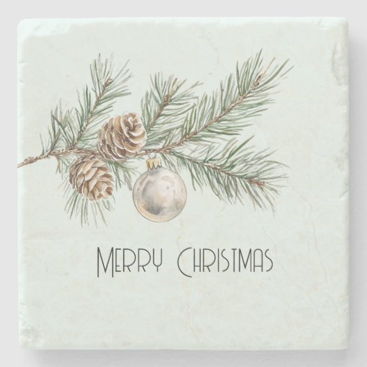 クリスマスミントパインコーンブランチオーナメント ストーンコースター (正面)