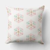 クリスマスミントピンクの雪片が白に クッション (正面)