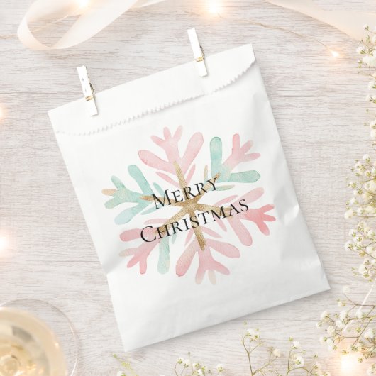 クリスマスミントピンクの雪片が白に フェイバーバッグ (クリップ留めされた状態)