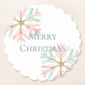 クリスマスミントピンクの雪片が白に ペーパーコースター (正面)