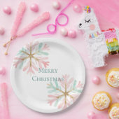 クリスマスミントピンクの雪片が白に ペーパープレート (パーティー)