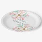 クリスマスミントピンクの雪片が白に ペーパープレート (アングル)