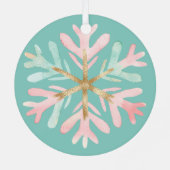 クリスマスミントピンクの雪片が白に メタルオーナメント (裏面)