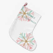 クリスマスミントピンクの雪片が白に ラージクリスマスストッキング (正面 (吊り時))