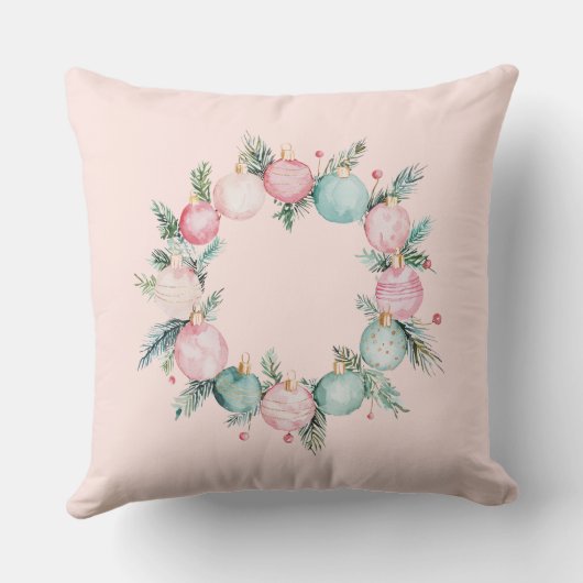 クリスマスミントピンクオーナメントリース クッション (裏面)
