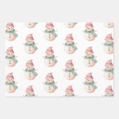 クリスマスミントピンクホワイトスノーフレークスキャンディ雪だるま ラッピングペーパーシート (正面3)
