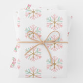 クリスマスミントピンクホワイトスノーフレークスキャンディ雪だるま ラッピングペーパーシート (インサイチュ)