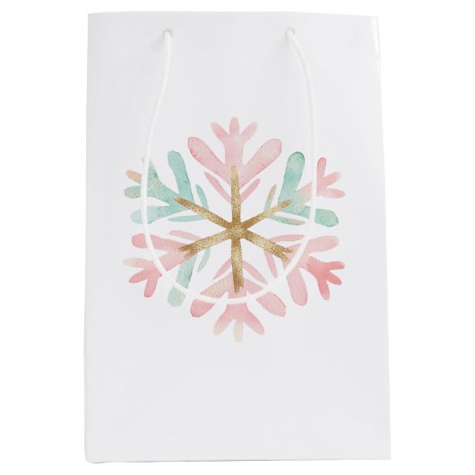 クリスマスミントピンクホワイトスノーフレーク ミディアムペーパーバッグ (正面)
