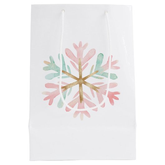 クリスマスミントピンクホワイトスノーフレーク ミディアムペーパーバッグ (裏面)