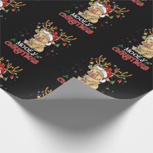 クリスマスムーイメリークリスマスハイランドカウマッチングF ラッピングペーパー (角)