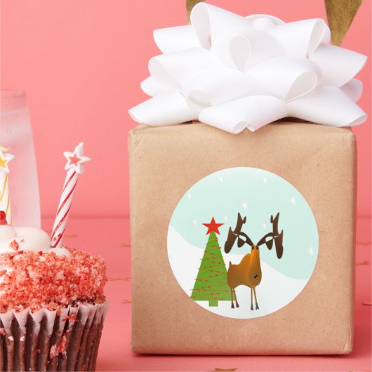 クリスマスムースエルクホリデーパインツリー ラウンドシール (パーティー)