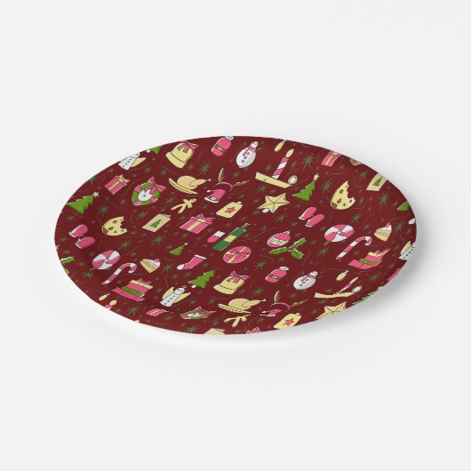 クリスマスムード、お菓子たっぷりのデザイン ペーパープレート (アングル)