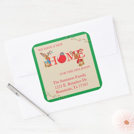 クリスマスムービングアナウンストナカイ移動 スクエアシール (封筒)