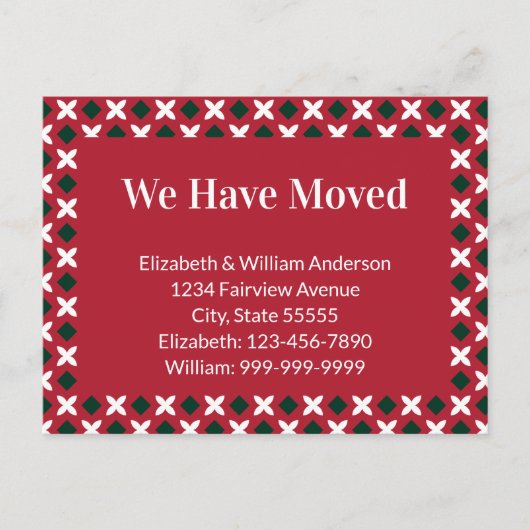 クリスマスムービングアナウンスレッド・グリーンとホワイト ポストカード (正面)