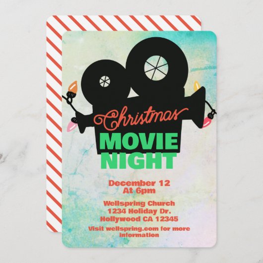 クリスマスムービーナイトイベント招待状 招待状 (正面/裏面)