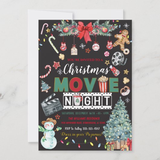 クリスマスムービーナイトホリデーパーティー招待状 招待状 (正面)