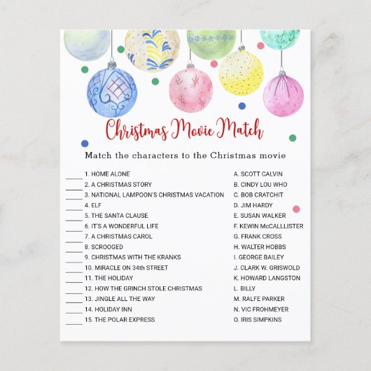 クリスマスムービーマッチゲームカードフライヤー チラシ (正面)