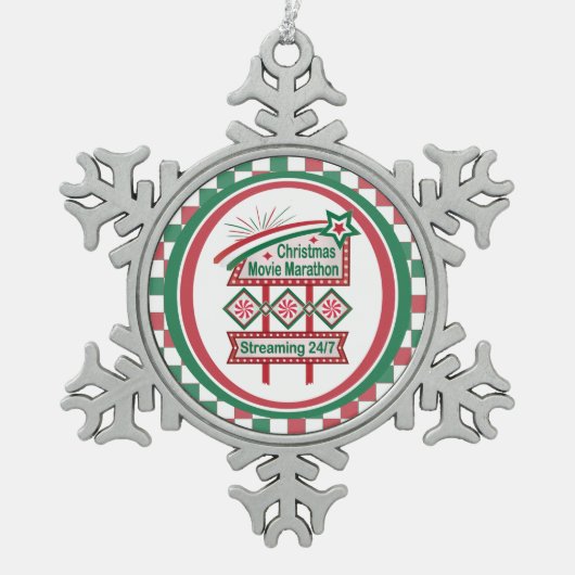クリスマスムービーマラソンレトロマーキーフェスティバル スノーフレークピューターオーナメント (正面)