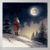 クリスマスムーンを見つめる時代を超越したブラックサンタ ポスター (正面)