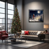 クリスマスムーンを見つめる時代を超越したブラックサンタ ポスター