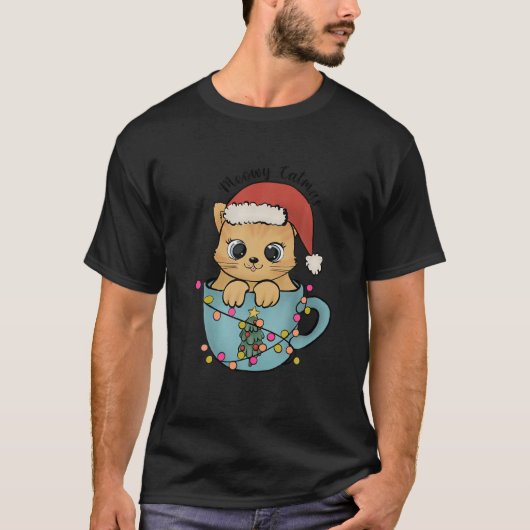クリスマスムーヴィキャットマスツリーライツ猫好き おもしろい Tシャツ (正面)