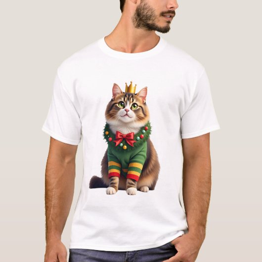クリスマスメインクーンアメリカンロングヘア (1) Tシャツ (正面)