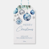 クリスマスメタリック銀の青いバウブル ギフトタグ (正面)