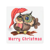 クリスマスメタルプリントかわいいベビーフクロウとギフト メタルプリント (正面)