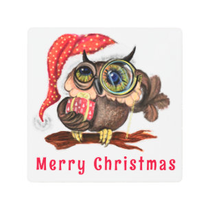 クリスマスメタルプリントかわいいベビーフクロウとギフト メタルプリント