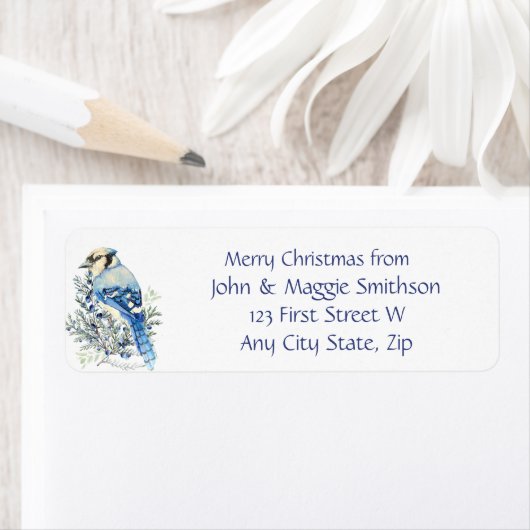 クリスマスメッセージブルージェイ鳥の野生生物アート ラベル (インサイチュ)