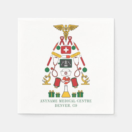 クリスマスメディカルセンター医師とナース紙 スタンダードカクテルナプキン (正面)