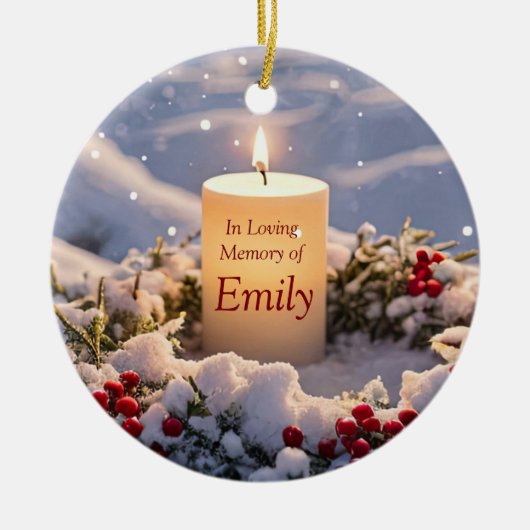 クリスマスメモリアル名前をカスタムするキャンドル セラミックオーナメント (正面)