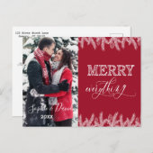 クリスマスメリーすべてタイポグラフィ金ゴールドパイン写真 インビテーションポストカード (正面/裏面)