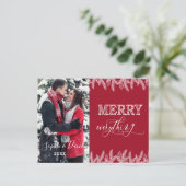 クリスマスメリーすべてタイポグラフィ金ゴールドパイン写真 インビテーションポストカード (スタンド正面)