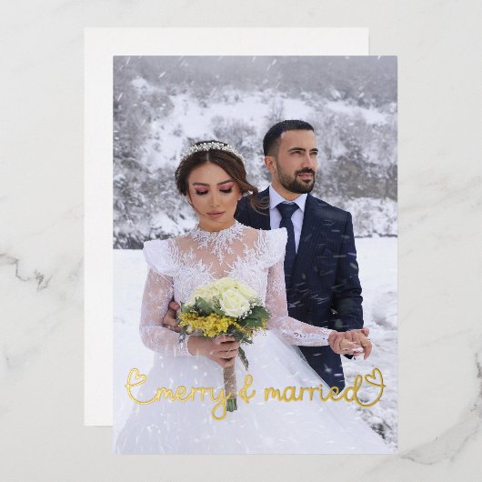 クリスマスメリーと写真結婚したのハッピーホリデー 箔シーズンカード (正面/裏面)