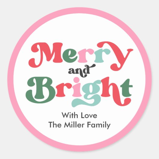 クリスマスメリーと明るいカラフル休暇の贈り物 ラウンドシール (正面)