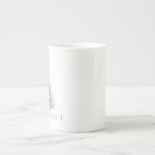 クリスマスメリーと明るいクリスマスツリーミントピンク ボーンチャイナマグカップ (正面)