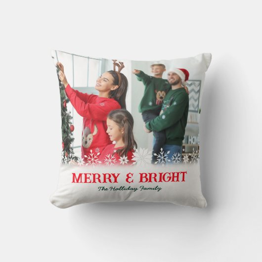 クリスマスメリーと明るいスノーフレーク2フォトファミリー クッション (正面)