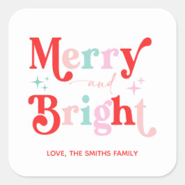 クリスマスメリーと明るいピンク赤のギフトステッカー スクエアシール