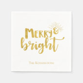 クリスマスメリーと明るいフェイク金ゴールドタイポグラフィ スタンダードカクテルナプキン (正面)