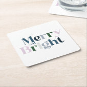 クリスマスメリーと明るいフォント スクエアペーパーコースター (アングル)